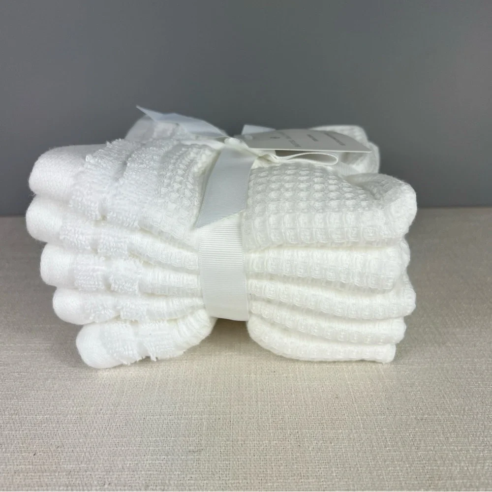 Hotel Balfour Wash Cloth Set Waffle Weave White 100% Cotton Luxury Spa 5 pc NEW